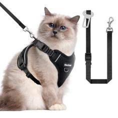 Imagem de Peitoral para gatos e coleira para caminhar, a atualização pode ser ajustada em quatro direções e respirável para gatos antiescapamento que pode ser ajustada e posicionada, peitoral de tiras