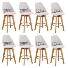 Imagem de Kit 08 Banquetas Bege Claro E Almofada Linhas Coloridas