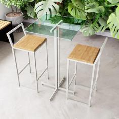 Imagem de Conjunto Mesa Alta Bar Bistrô Quadrada Vidro 2 Banquetas Confort Pinus