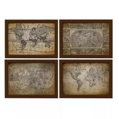 Imagem de Quadros Mapas Antigos Vintage Moldura Marrom 33X43cm Kit 4Un