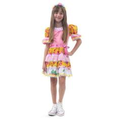 Imagem de Fantasia Vestido Caipira Chic Rosa com Tiara Infantil - Festa Junina -