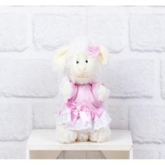 Imagem de Pelucia ovelha mini 10 cm vestido liso com lese  - CKD CONFECÇÕES, Ros