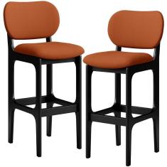 Imagem de Kit 02 Banquetas Alta Bar Cozinha Sala Jantar Fixa Betta L02 Preto Tecido Terracota