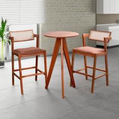 Imagem de Conjunto de Mesa Bistrô Nápoles com 2 Banquetas em Madeira Maciça, Estofada e Rattan de Fibra 100% N Champagnhe/Marrom