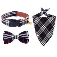 Imagem de Yizepet Coleira para cães com gravata borboleta e bandana para cães, coleira premium para animais de estimação com conjunto de tecido leve e macio para cães e gatos