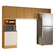 Imagem de Armário De Cozinha Completa 6 Portas 2 Nichos Paris Madeirado Ripado 3d Off White Poliman Madeir/off