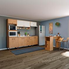 Imagem de Armário Cozinha 253cm Com Bancada 6 Pçs Completa com Puxador Concha cor Mel/Off White Torino