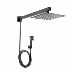 Imagem de Ducha Chuveiro Black inox 20x20 cm Com Desviador e Ducha Manual Quadrada