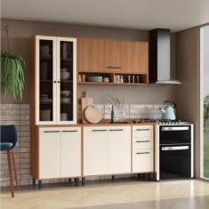 Imagem de Cozinha Modulada Havana 3 Peças com Tampo e Cristaleira 08 Portas e 2 Gavetas Rovere/Champanhe