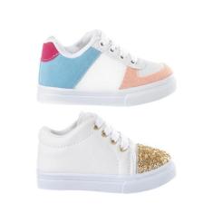 Imagem de Kit 2 Pares Tenis Infantil Feminino Escolar Sapatenis Funfy, Branco, 2
