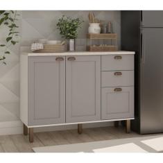 Imagem de Balcão para Cozinha 2 Portas 3 Gavetas Provençais sem Tampo Iluminata Branco/fendi