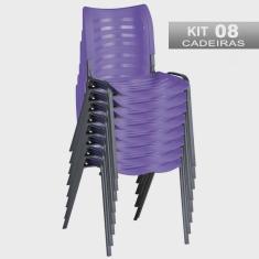 Imagem de Kit 8 Cadeiras Empilhável Iso Fixa Escolar Roxa Para Escritório Recepção Igreja