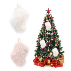 Imagem de 2 peças lindas meias de pelo sintético de pelúcia, meias grandes de Natal, suporte de saco de doces para decoração de festa de Natal em família, decoração de lareira de árvore de Natal