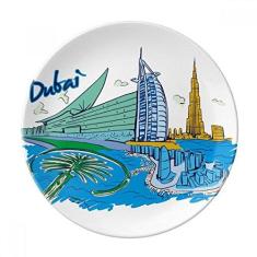 Imagem de Emirados Árabes Unidos Dubai Aquarela Prato de Sobremesa Decorativo Porcelana 20,32 cm Jantar Casa