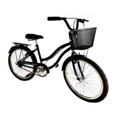 Imagem de Bicicleta feminina aro 24 retrô s/ marchas com cesta preto - Maria Cla