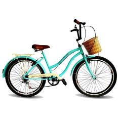 Imagem de Bicicleta aro 26 feminina retrô cesta tipo vime 6v tiffany