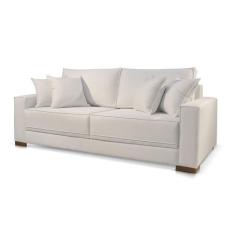 Imagem de Sofá 3 Lugares Linho Off White Almofada Solta Removivel Sala Tv Living
