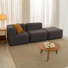 Imagem de sofá guldi popup com módulo canto central e puff linho grafite