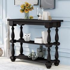 Imagem de Mesa de console longa moderna e contemporânea de 100 cm, mesa de entrada, armário de TV, estante, prateleira de 3 camadas com pernas exclusivas para casa, escritório, cozinha, corredor, sala de estar,