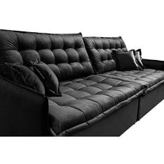 Imagem de Sofá Sem Caixa Retrátil Reclinável 2,95m Cama Inbox Versátil com Pillow Top e Molas Velusoft Preto