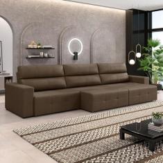 Imagem de Sofá Retrátil 5 Lugares 344cm 3 Módulos Nero Couro Cappuccino G52 - Gran Belo