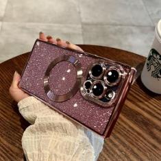 Imagem de Capa de celular luxuosa com glitter sem fio, capa macia para iphone 15 14 13 12 11 pro max plus, rosa, para iphone 13pro max