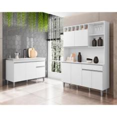 Imagem de Balcão Gabinete Sara 3 Portas + Kit Aurora 130cm Compacta c/ Nichos Br