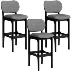 Imagem de Kit 3 Banquetas Alta Bar Cozinha Sala Jantar Fixa Betta L02 Preto Linho Cinza Escuro - Lyam Decor