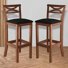 Imagem de Kit 2 Banqueta de Madeira para Area Gourmet Suede Preto
