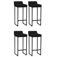 Imagem de Kit 04 Banqueta Alta Mia Com Encosto Cozinha Bistrô Bar Balcão Ferro Preto Suede Preto - Ahazzo Móveis