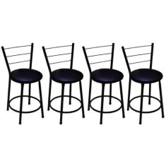 Imagem de Kit 4 Banquetas Baixa Preta com Assento Preto Fortmix