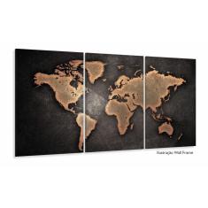 Imagem de Quadro Decorativo Mapa Mundi Retro 120x60 em tecido 3 peças