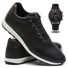 Imagem de Tenis Masculino Jogger Casual Conforto + Relógio - Preto/37