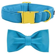 Imagem de Coleira para cães Maca Bates com gravata borboleta - coleira borboleta ajustável azul celeste coleira de algodão macio com fivela de metal dourado reforçada, presente mais fofo para meninas e meninos