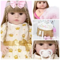 Imagem de Boneca Reborn Loira De Silicone 20 Itens Bolsa Maternidade - Cegonha R