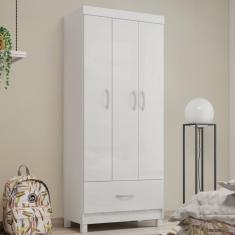 Imagem de Guarda Roupa Solteiro 3 Portas E 1 Gaveta Realeza Branco Branco