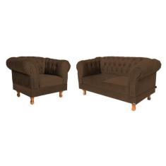 Imagem de Conjunto Sofá Namoradeira Elisabeth Chesterfield Capitone Suede Marrom