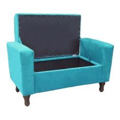 Imagem de Recamier Baú Félix 90cm Suede Azul Turquesa - Dominic Decor