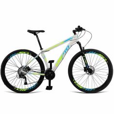Imagem de Bicicleta Aro 29 21 Marchas Freios Disco C- Suspensão Branco-verde E Azul 15&quot; Branco-verde E Azul