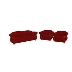 Imagem de Conjunto Sofá 3 Lugares + 2 Poltronas Chesterfield Merlo- Suede Vermel