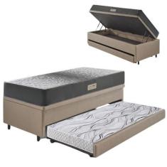 Imagem de Bicama Box Baú Solteiro 88X188 material sintético Linho Bege com Colch