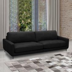 Imagem de Sofá Decorativo Isaac 3 Lugares Sala de estar 240cm Pés em Aço Couro Preto G88 - Gran Belo