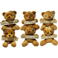 Imagem de Kit 6 Mini Urso De Pelucia Chaveiro Marrom Plaquinha Frases Cesta Lembrancinha - 10cm