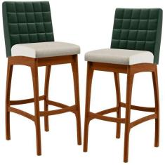 Imagem de Kit 02 Banquetas Altas Sala De Jantar Fixa Mila L02 Facto Verde Musgo 