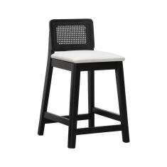 Imagem de Banqueta Média Gabi Madeira Maciça Telinha - Preto Assento Estofado Corano Bege