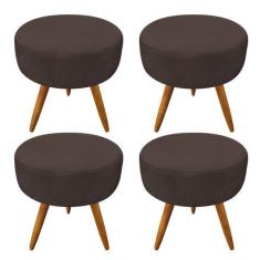 Imagem de Kit 4 Puffs Banqueta Redonda Nina Veludo Pés Palito Castanho - Pallazi