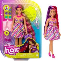Imagem de Boneca Barbie Totally Hair Vestido Listrado Fashionista - Mattel Hcm89