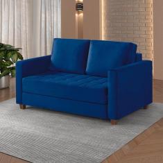 Imagem de Sofá Cama 2 Lugares 150 Casal Veludo Paris Azul C/ Castanho