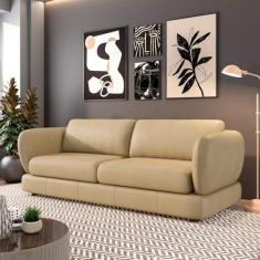 Imagem de Sofá Living 3 Lugares 225cm Pés Madeira Dalian Couro Bege G52 - Gran Belo