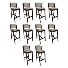 Imagem de Kit 10 Banquetas Alta De Madeira Maciça Castanho Premium Ana Com Encos